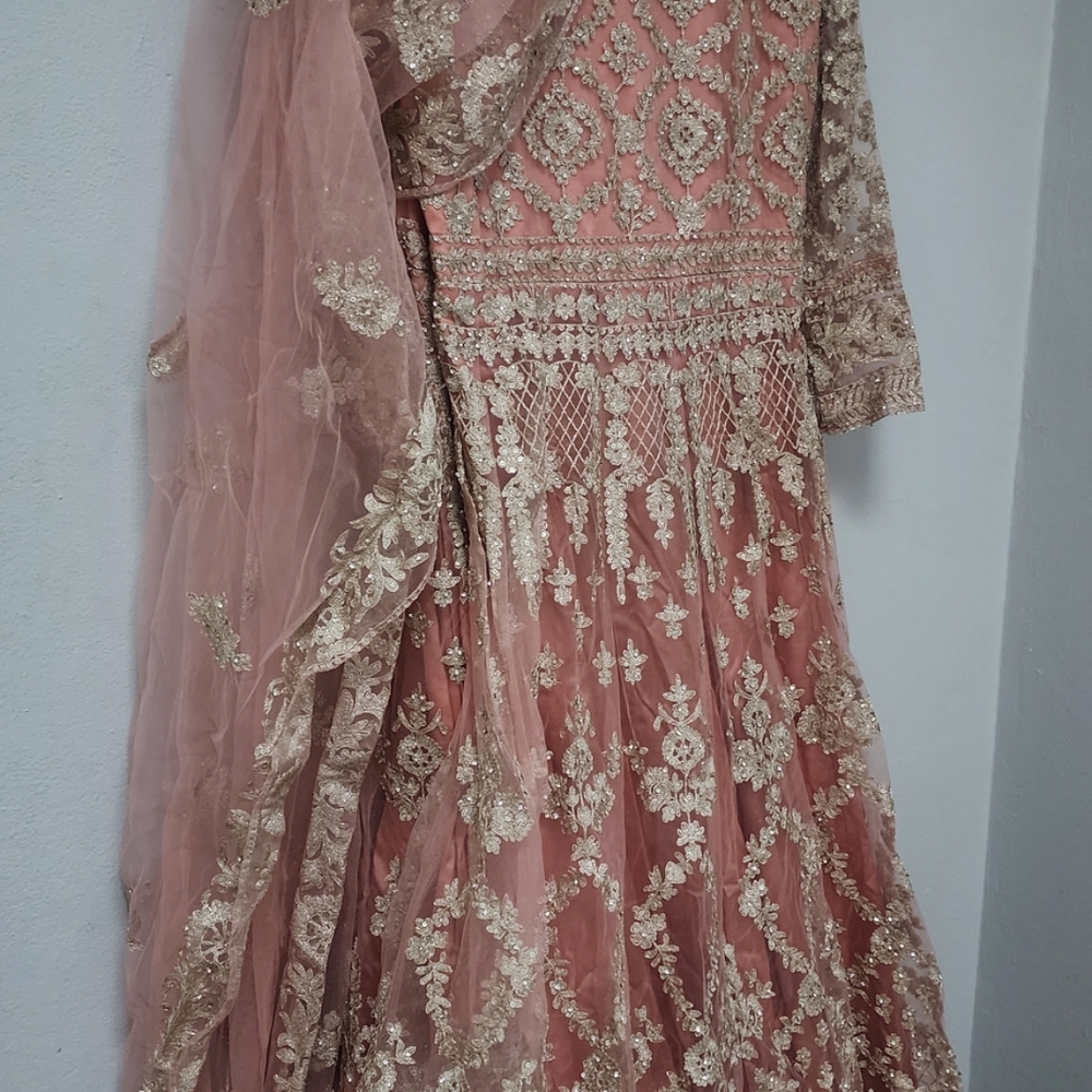 Elegant Pink and Gold Embroidered Dress